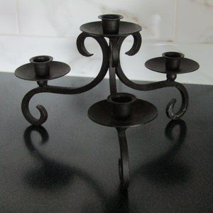 Vintage Antique Bronze Wrought Iron Candle Holder with Scrolls, Holds 4 Candles